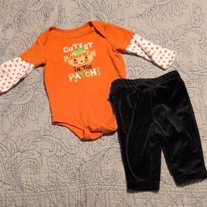Orange Pumpkin Patch Onesie and Black Pants Set
